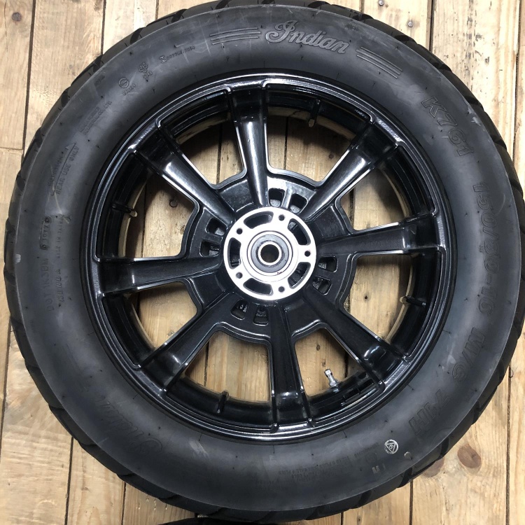 Pair of Indian Scout Bobber wheels with tyres